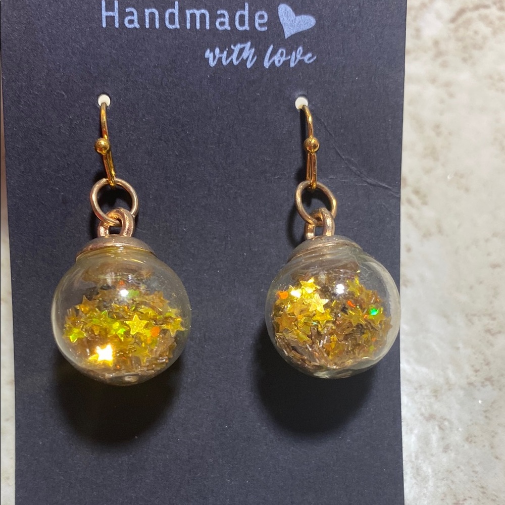 Hand Crafted Gold Glitter Earrings